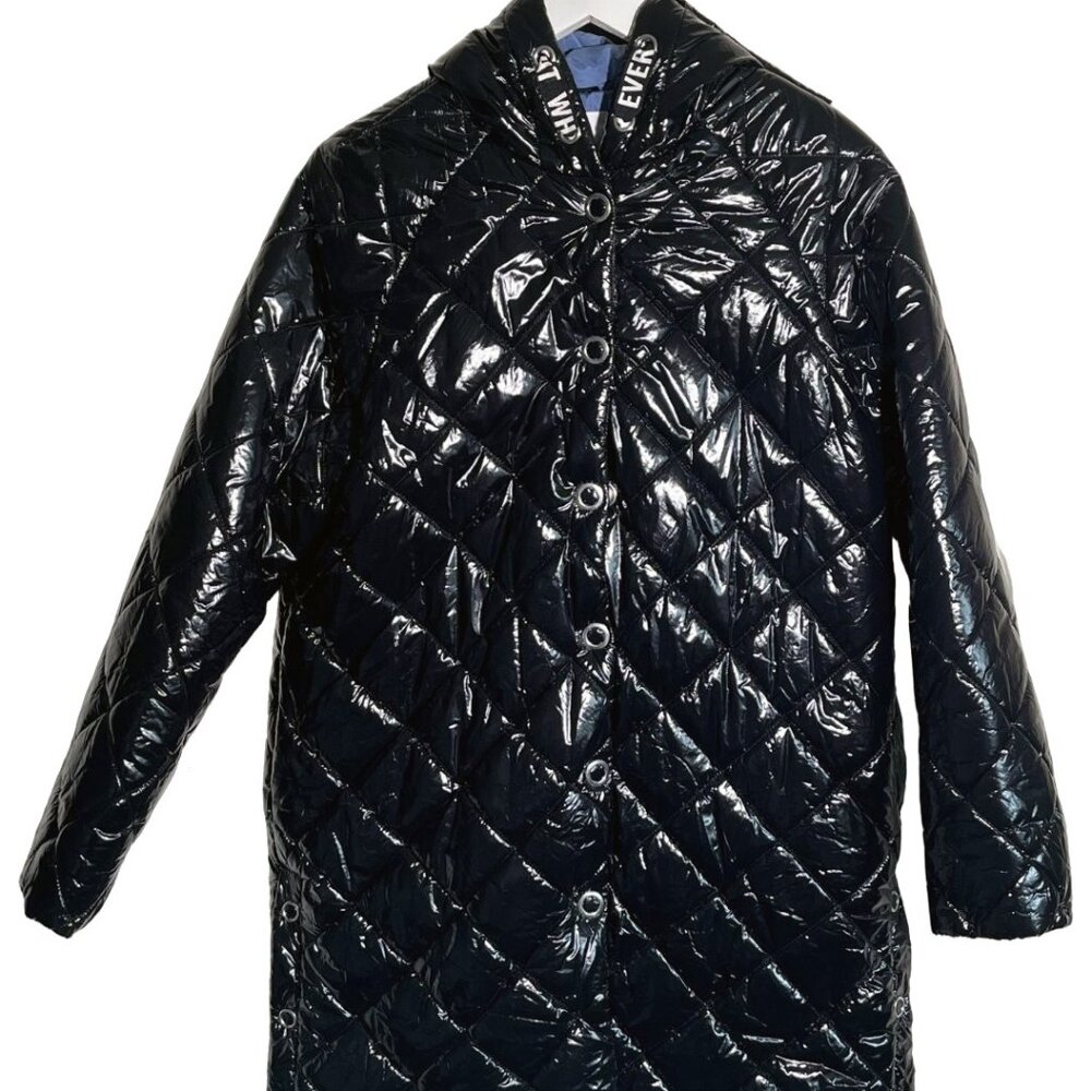 ZARA Kids Shiny Nylon Long Puffer Coat Black Size 13-14, Excellent Condition